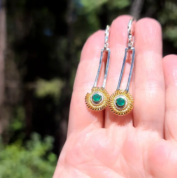 Green Onyx Sterling & 24k gold long STUNNING earrings ✨️ - Picture 6 of 9